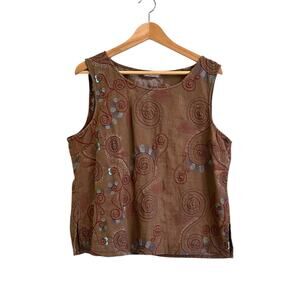 Russ Berens Santa Monica Embroidered Linen Blend Tank Top Shell Sz XL Artsy